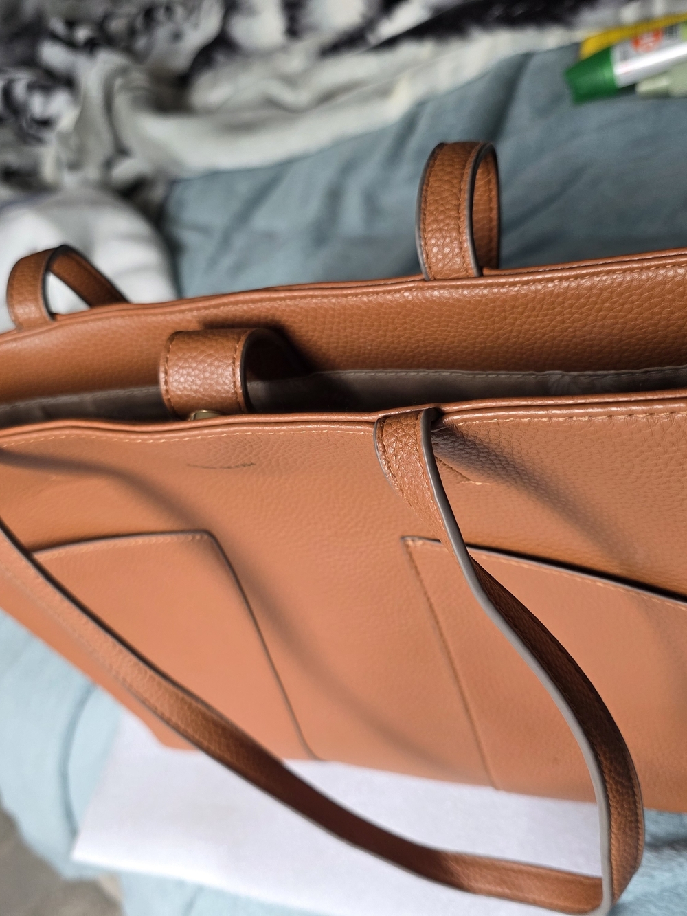 Anne Klein Caramel Pebble Leather Tote Bag with Matching Zip Pouch Set - Picture 9 of 16
